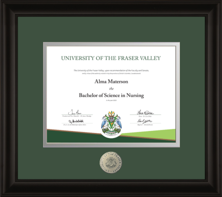 Satin black hardwood diploma frame with custom minted medallion (120900)